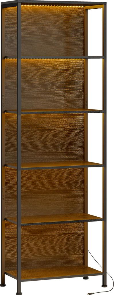 Bücherregal mit 5 Ebenen Standregal mit LED-Beleuchtung, 7 Lichtfarben, für Wohnzimmer, 60 x 30 x 179 cm Schwarz