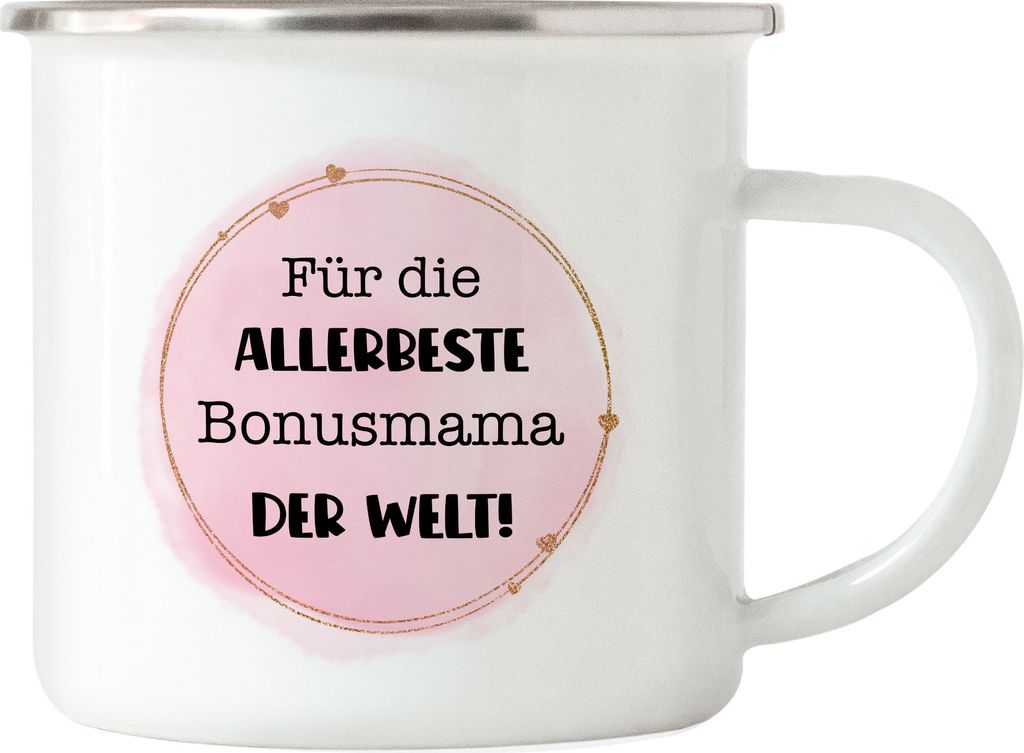 Für die allerbeste Bonusmama der Welt Emaille Tasse Mutter Muttertag Stiefmama Geschenkidee