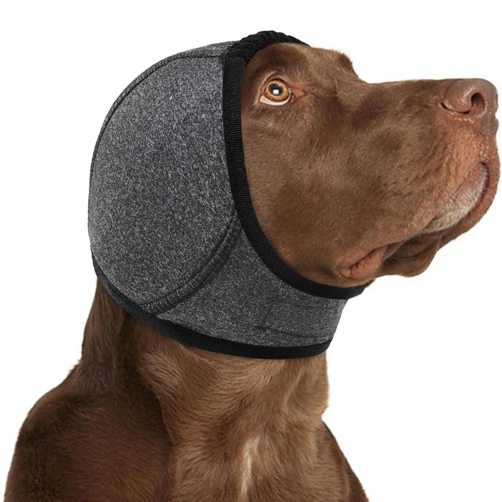 Hund Ohrenschützer M,Winter Hunde Ohrenschutz, Geräuschreduzierende & Wasserdichte Kopfhaube, Dunkelgrau