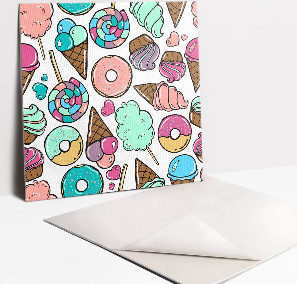 Fliesenaufkleber Set - 9 Stück Selbstklebende PVC Fliesen-Designs - Für Bad und Küche 30 x 30 - Süßigkeiten zeichnen