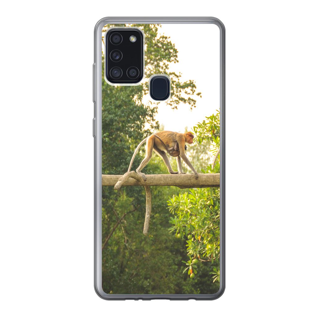 MuchoWow Handyhülle Schutzhülle Hülle für Samsung Galaxy A21s Affen laufen auf Ast Silikon Softcase Handy Hülle - Hartschale