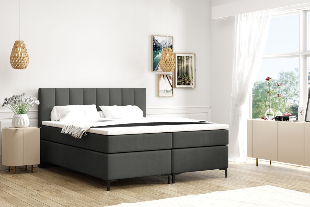 VELAR Boxspringbett mit bettkasten "CHESTER", 180 cm, Dunkelgrau