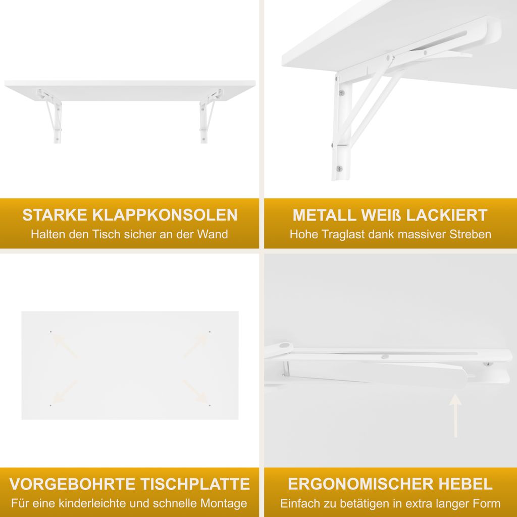 Wandklapptisch Schreibtisch Tischplatte 80x40 cm in Weiß Produktbild 5