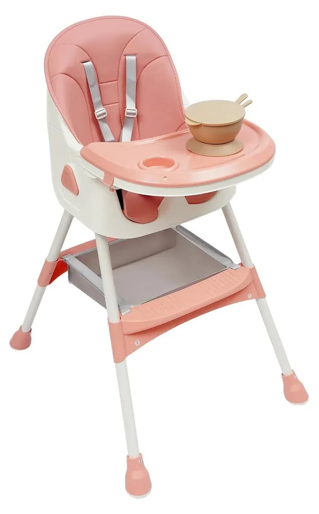 Chaise haute enfant stable et lavable rose pour simplifier les repas
