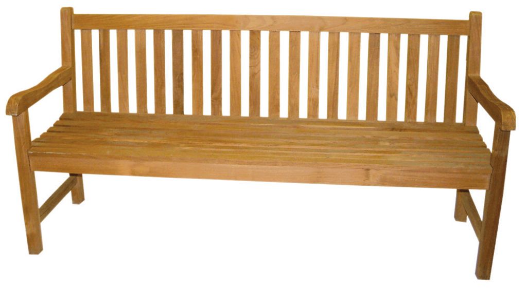 A wooden garden bench on a white background.