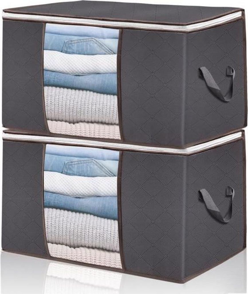 2er-Pack Aufbewahrungstasche, große Aufbewahrungstasche für unter das Bett, für Bettdecken, Kleidung und Kissen (60 x 40 x 35 cm, Grau)