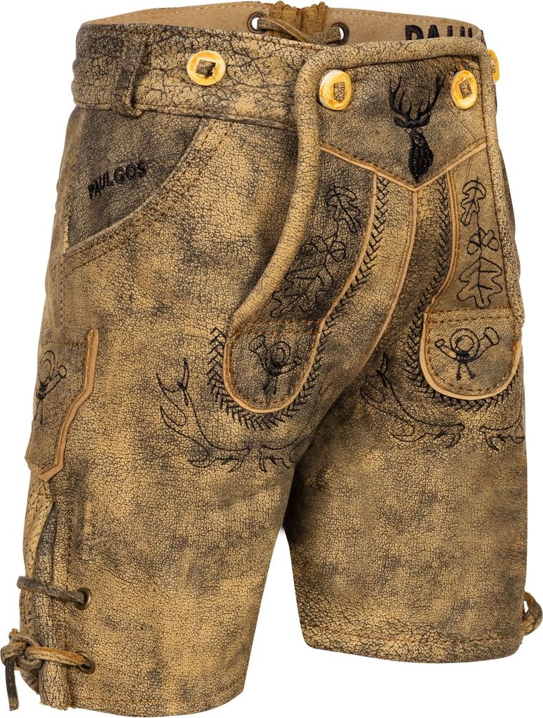 PAULGOS Kinder Trachten Lederhose Kurz - KK2 - Echtes Leder Produktbild
