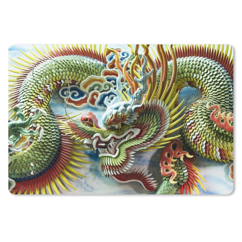 MuchoWow Schreibtischunterlage Dekoration von farbigen Drachen in einem chinesischen Tempel 60x40 cm - XXL Mauspad - Großes Mauspad