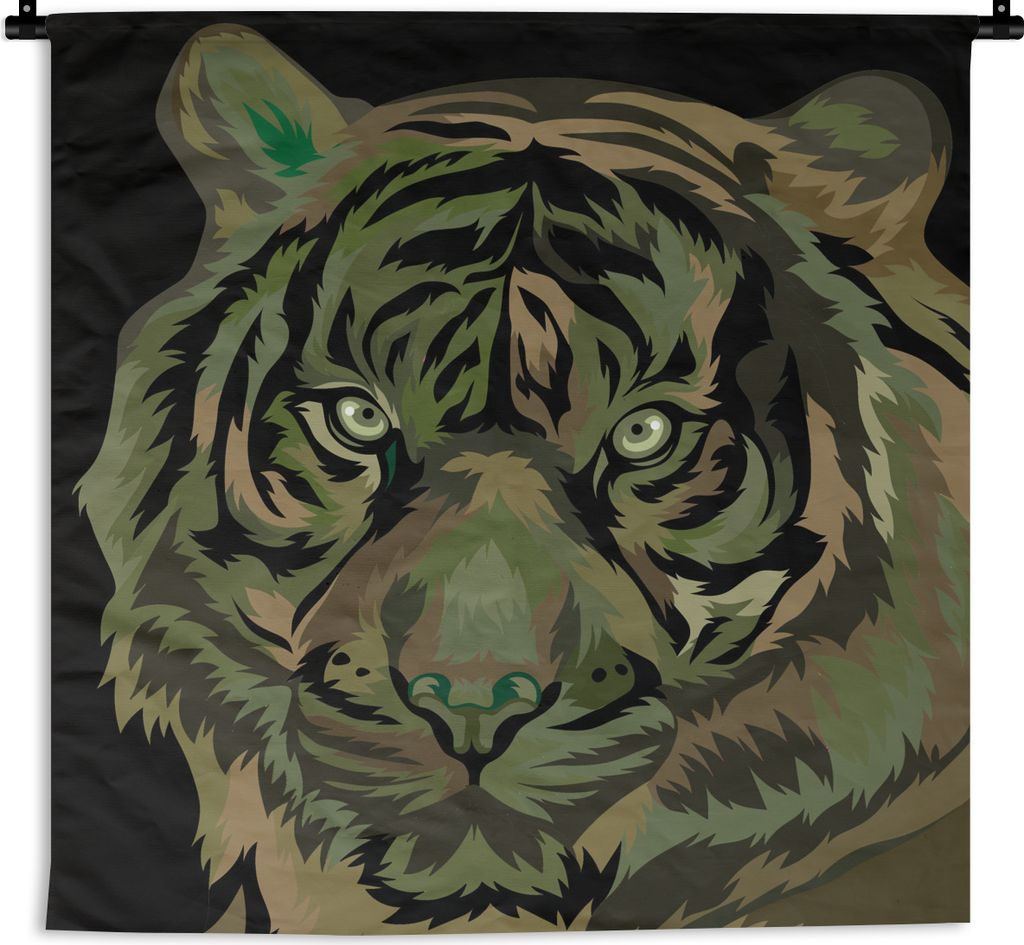 MuchoWow Wandteppich Wandbehang Tiger - Kopf - Grün 150x150 cm Tapisserie Dekoration Wandtuch - Wohnaccessoires - Modernes