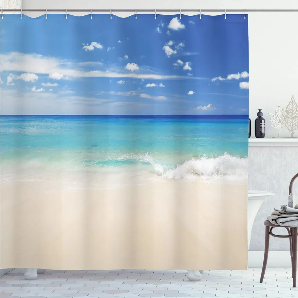 Offerta Tenda Doccia Mare ABAKUHAUS | 175x180 cm Crema e Turchese