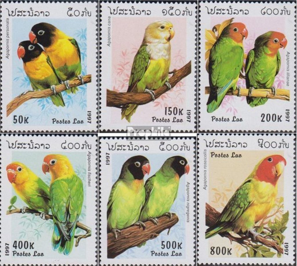 Briefmarken Laos 1997 Mi 1564-1569 (kompl.Ausg.) postfrisch Papageien