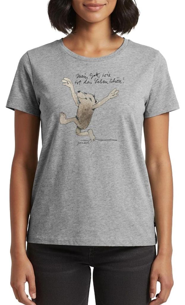Spreadshirt Janosch Bär Schönes Leben Spruch Frauen Premium T-Shirt, 4XL, Grau meliert