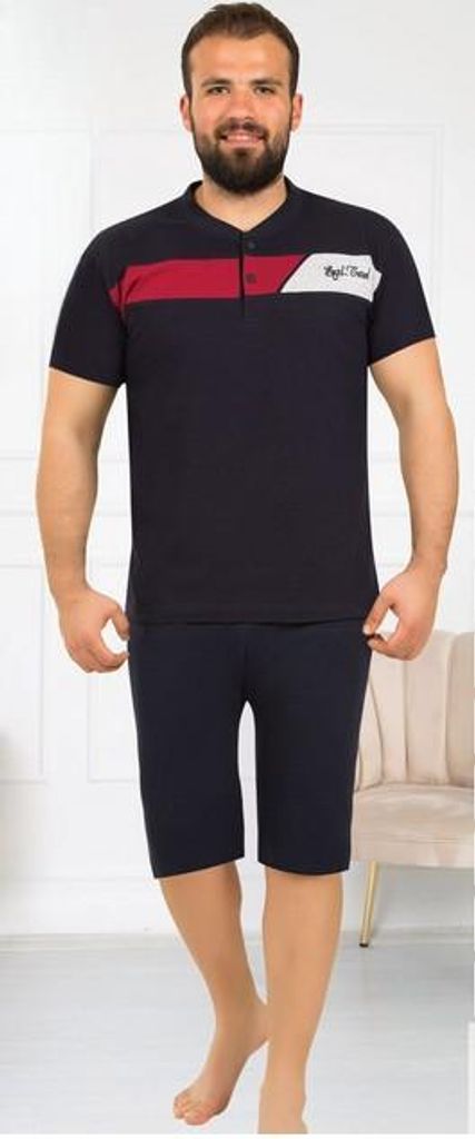 Pigiama uomo taglie forti Pigiama blu navy 4XL cotone lungo Immagine del prodotto 