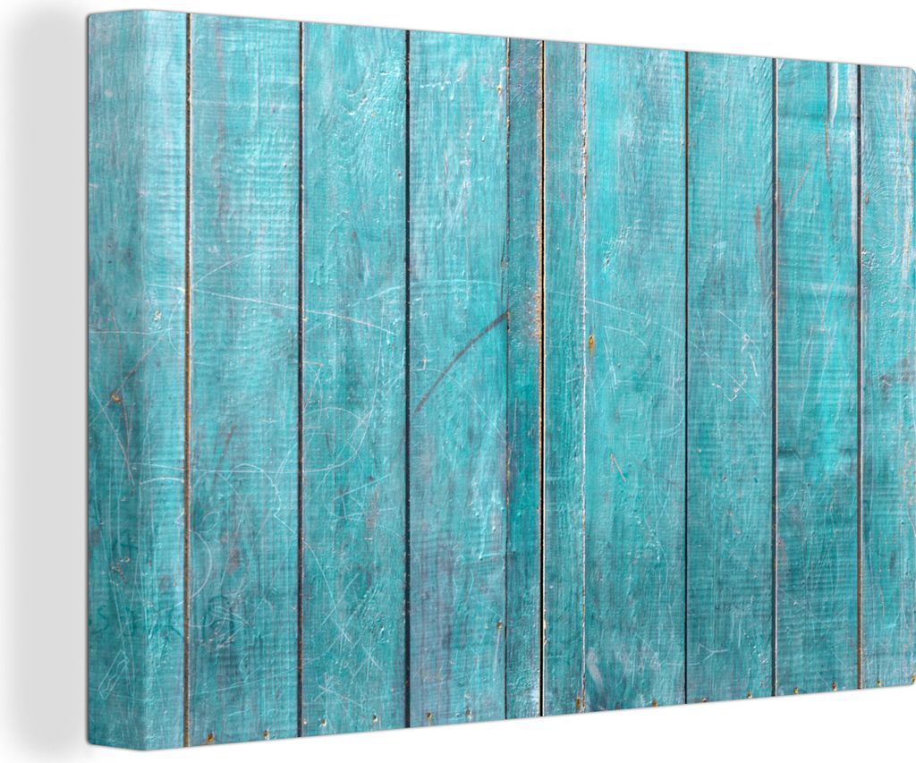 OneMillionCanvasses - Leinwandbilder - 140x90 cm, Holzstruktur mit türkisfarbenem Anstrich, Wandbilder Kunstdruck Wanddekoration