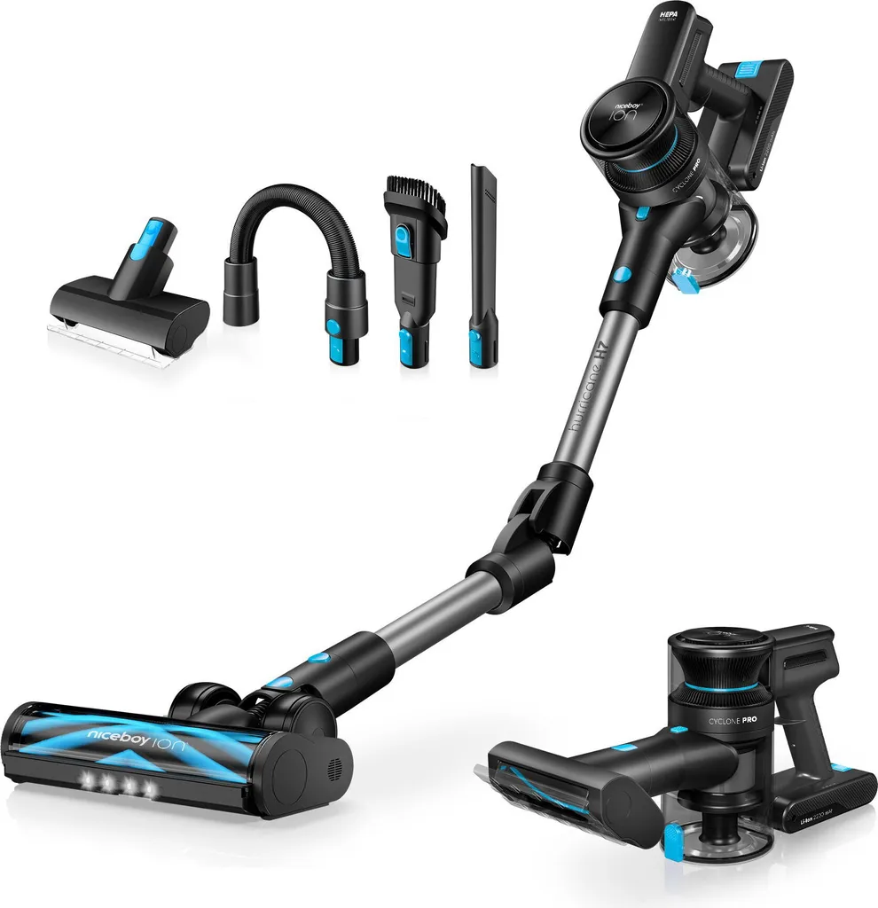 Aspirateur-balai 2 en 1 Niceboy ION Hurricane H7 Cyclonique Bleu Noir