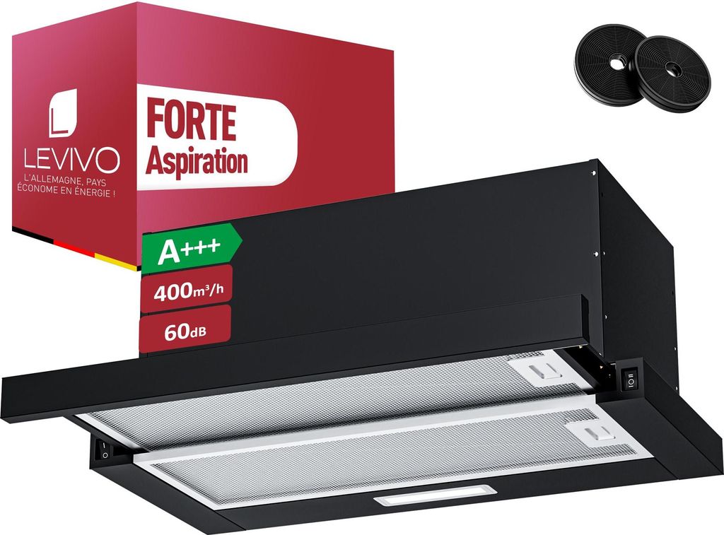 LEVIVO A+++ Hotte plate 60cm à recyclage d'air & évacuation Image du produit 