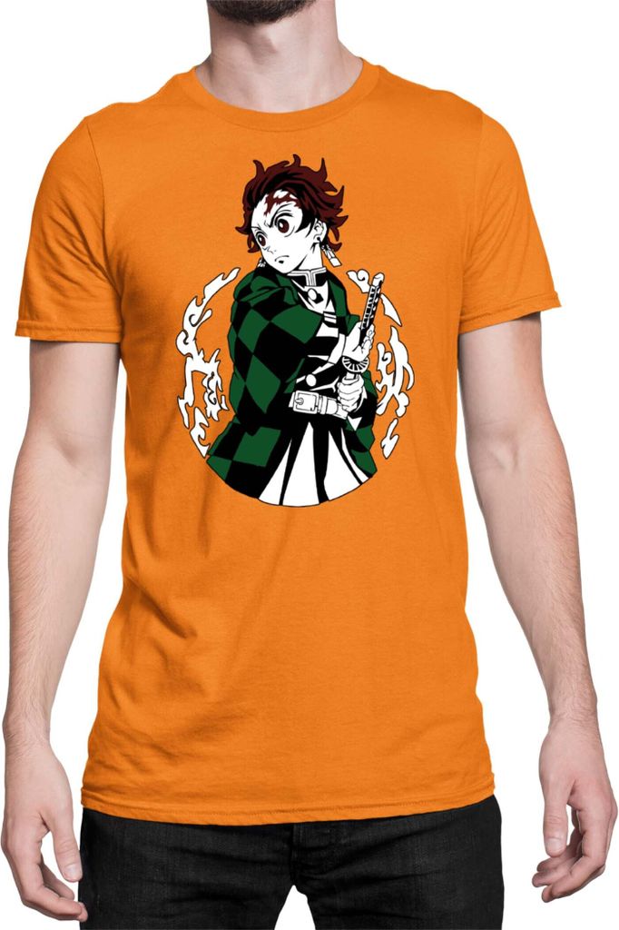 Herren T-Shirt Demon Anime Slayer Kimetsu No Yaiba Tanjiro Kamado 013, Man 3XL / Orange