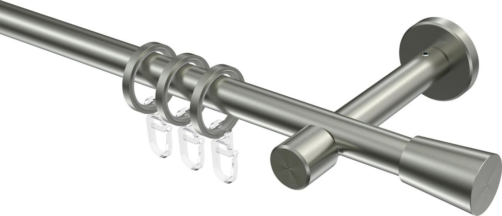 Interdeco Gardinenstange / Vorhangstange Edelstahl-Optik, Typ Sinux Carelli (Konus), 16 mm Ø 1-läufig, 100 cm