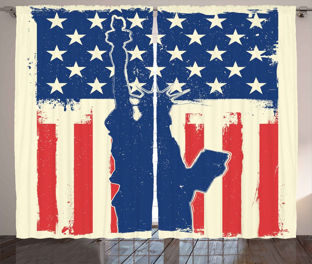 ABAKUHAUS 4. Juli Rustikaler Vorhang, Grunge Flag Design, Wohnzimmer Universalband Gardinen mit Schlaufen und Haken, 280 x 175 cm, Vermilion Marine...