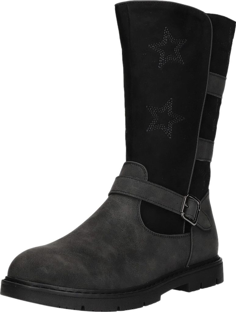 girlZ onlY Kinder-Mädchen-Schaftstiefel gefüttert Sterne-Motiv Schwarz-Grau, Farbe:schwarz, EU Größe:36