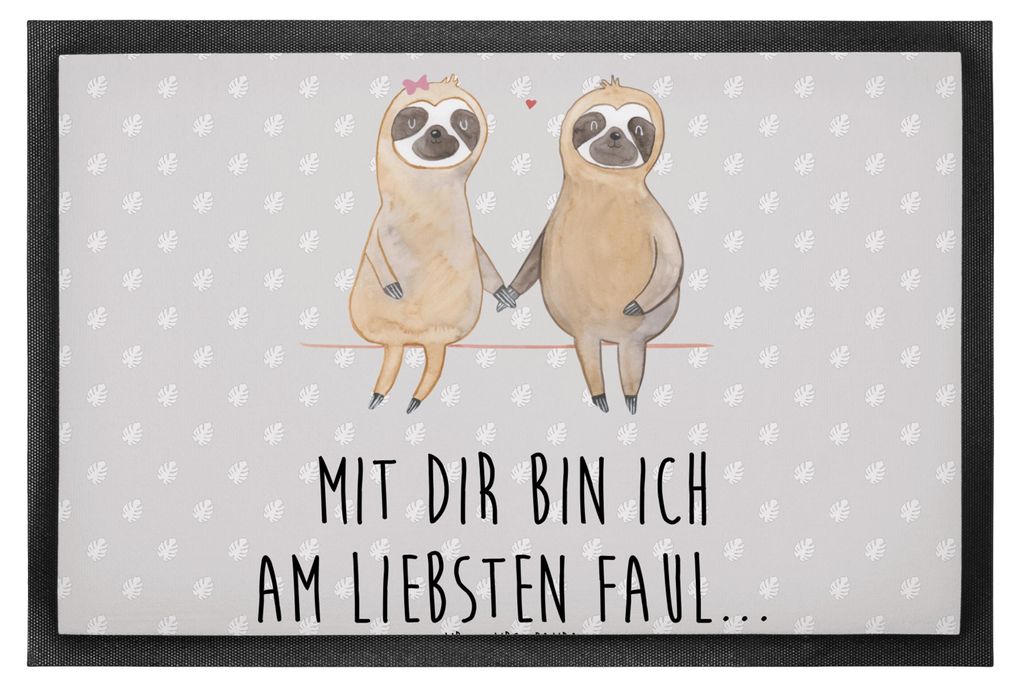 Mr. & Mrs. Panda fußmatte Faultier Pärchen 50 x 75 cm - Grau Pastell - Geschenk, Faultiere, Türmatte, Langsamkeit, Schmutzmatte, Bodenvorleger, ...