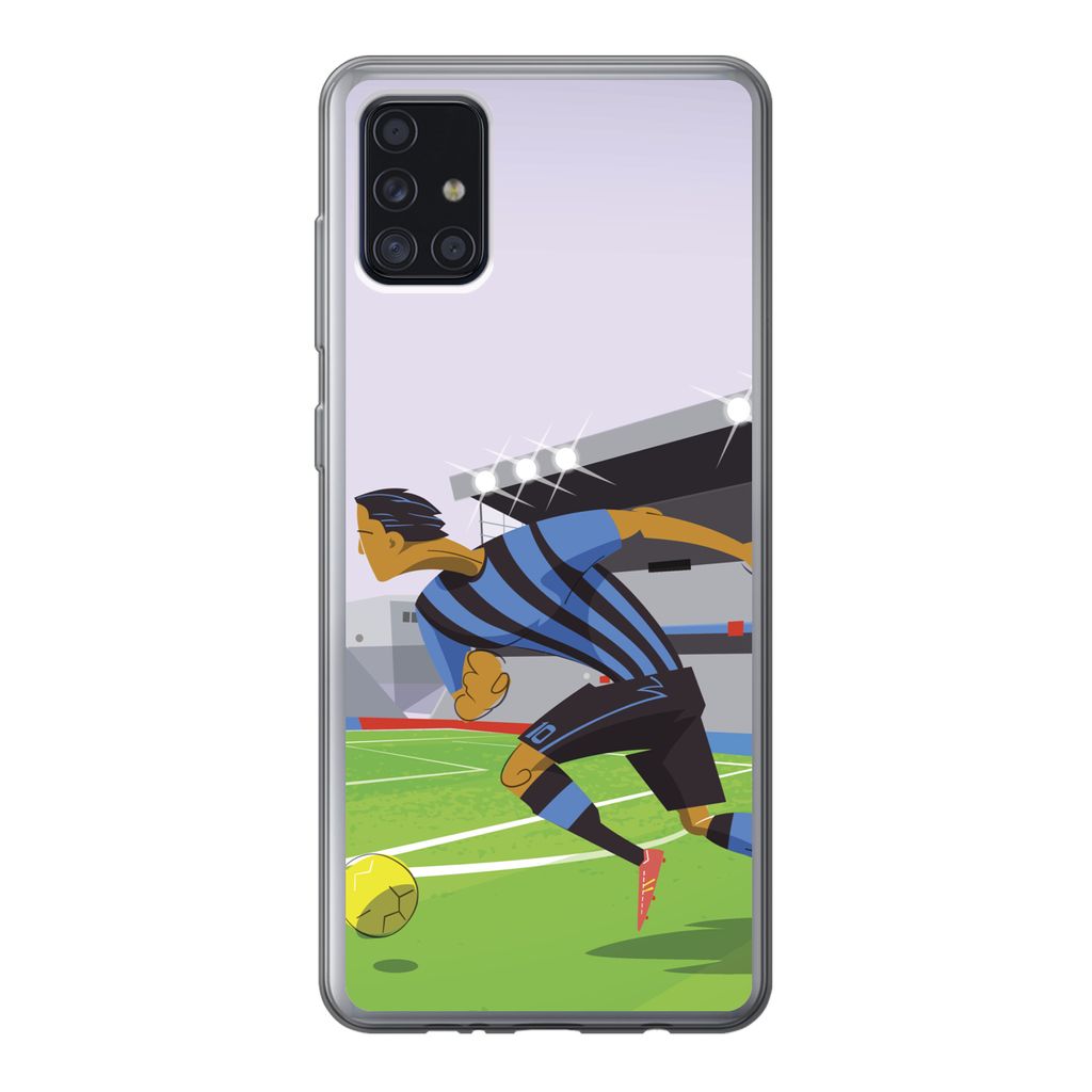MuchoWow Handyhülle Schutzhülle Hülle für Samsung Galaxy A52 5G Eine Illustration von Spielern, die in einem Stadion Fußball spielen - Junge...