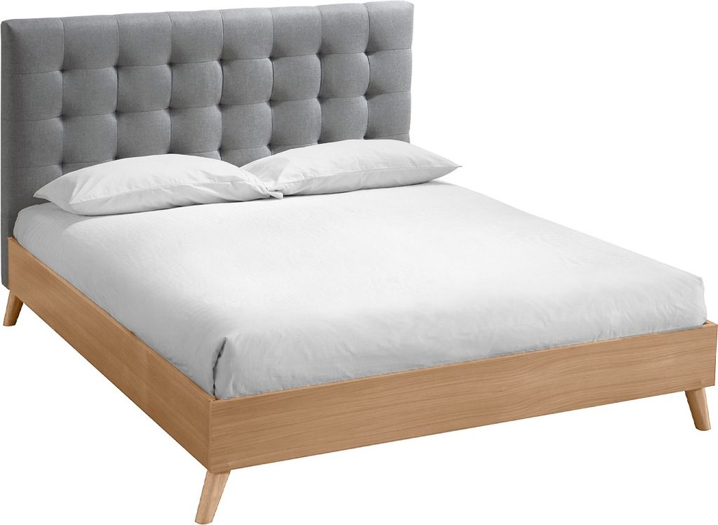 Miliboo - Bett für Erwachsene Skandinavisch Holz und Stoff Produktbild 
