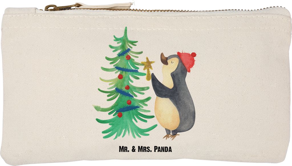 Mr. & Mrs. Panda Kulturbeutel Pinguin Weihnachtsbaum Größe S Klein - Weiß - Geschenk, Winter, beauty case, Weihnachten, Schlampermäppchen, Fede...