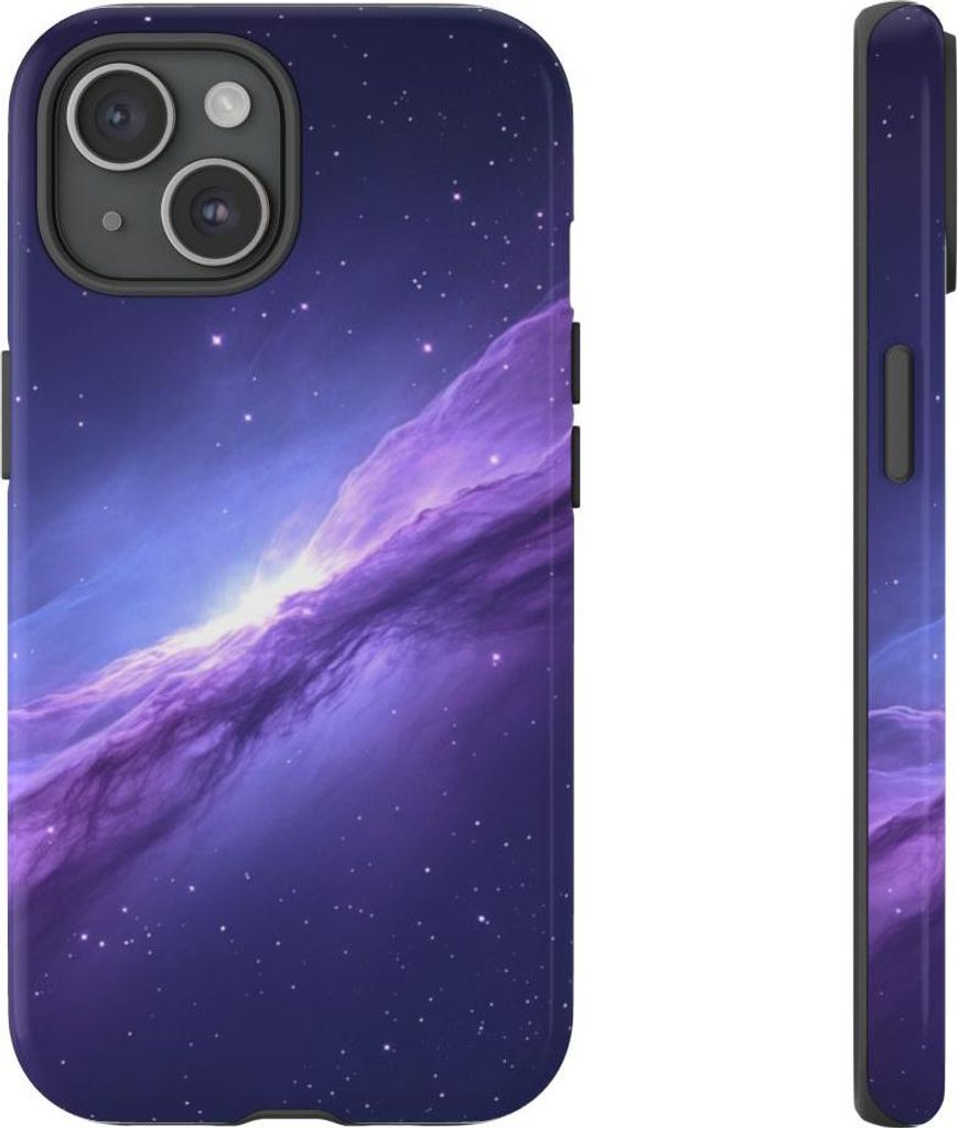 Lila Kosmische Nebelwolke mit Sternenfeld – Hülle Kompatibel mit iPhone 15