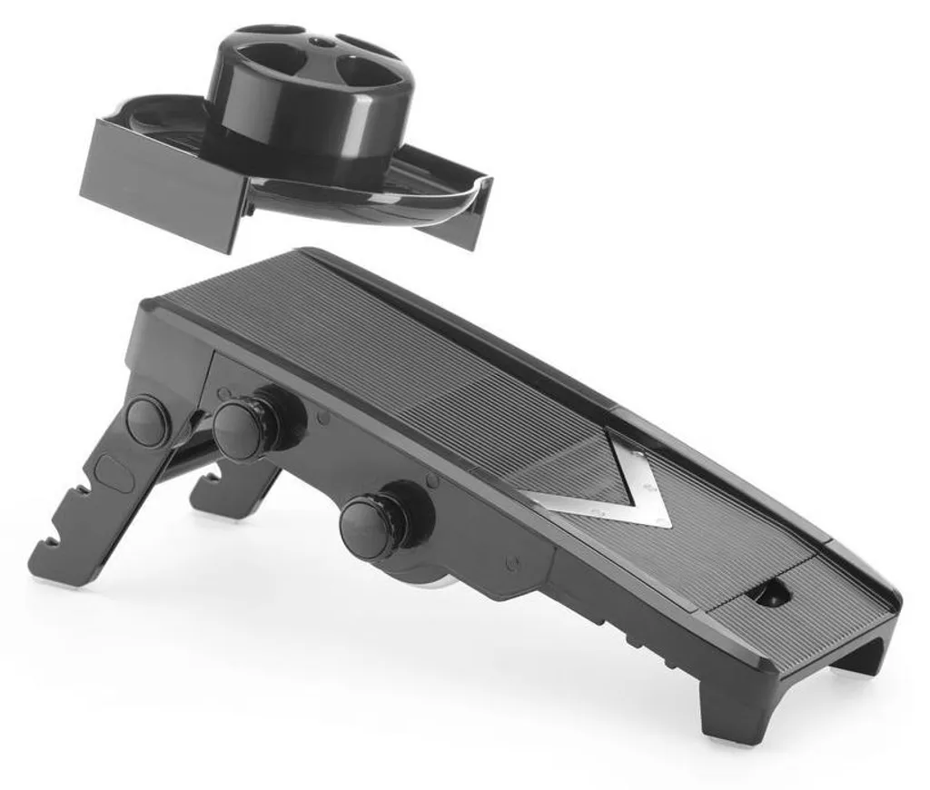 Mandoline HENDI V noire avec lames interchangeables et réglage précis