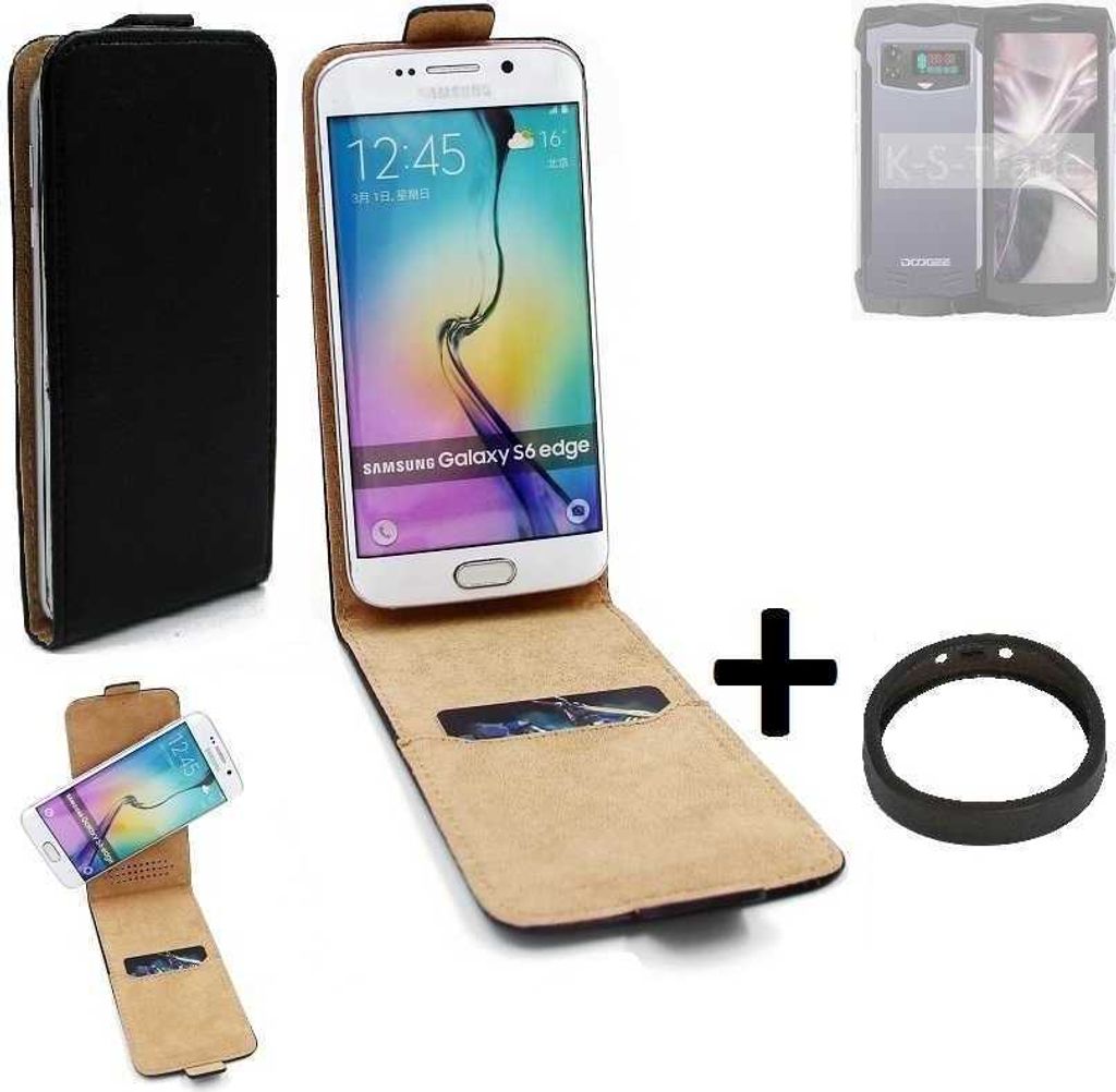 K-S-Trade TOP SET Handyhülle kompatibel mit Doogee Smini 360° Flipstyle Schutzhülle Smartphone Tasche schwarz + TPU Bumper, Case Hülle Flip cover