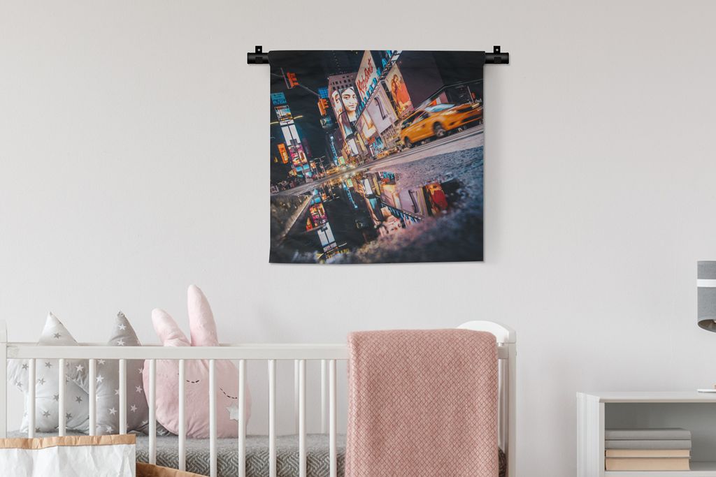 MuchoWow Wandteppich Wandbehang New York - Nachdenken - Taxi 60x60 cm Tapisserie Dekoration Wandtuch - Dekorationen - Wand Decke