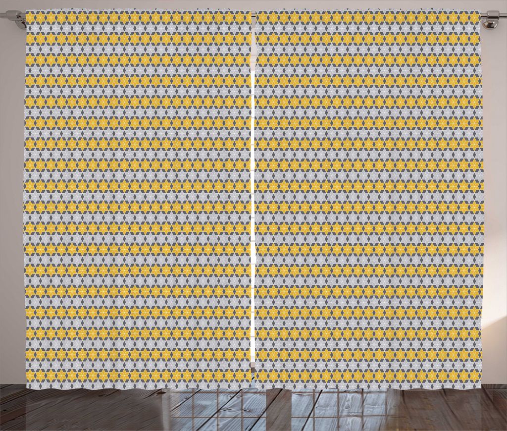 ABAKUHAUS Mosaik Rustikaler Vorhang, Abstrakt Hexagon Formationen, Wohnzimmer Universalband Gardinen mit Schlaufen und Haken, 280 x 225 cm, Blau, G...