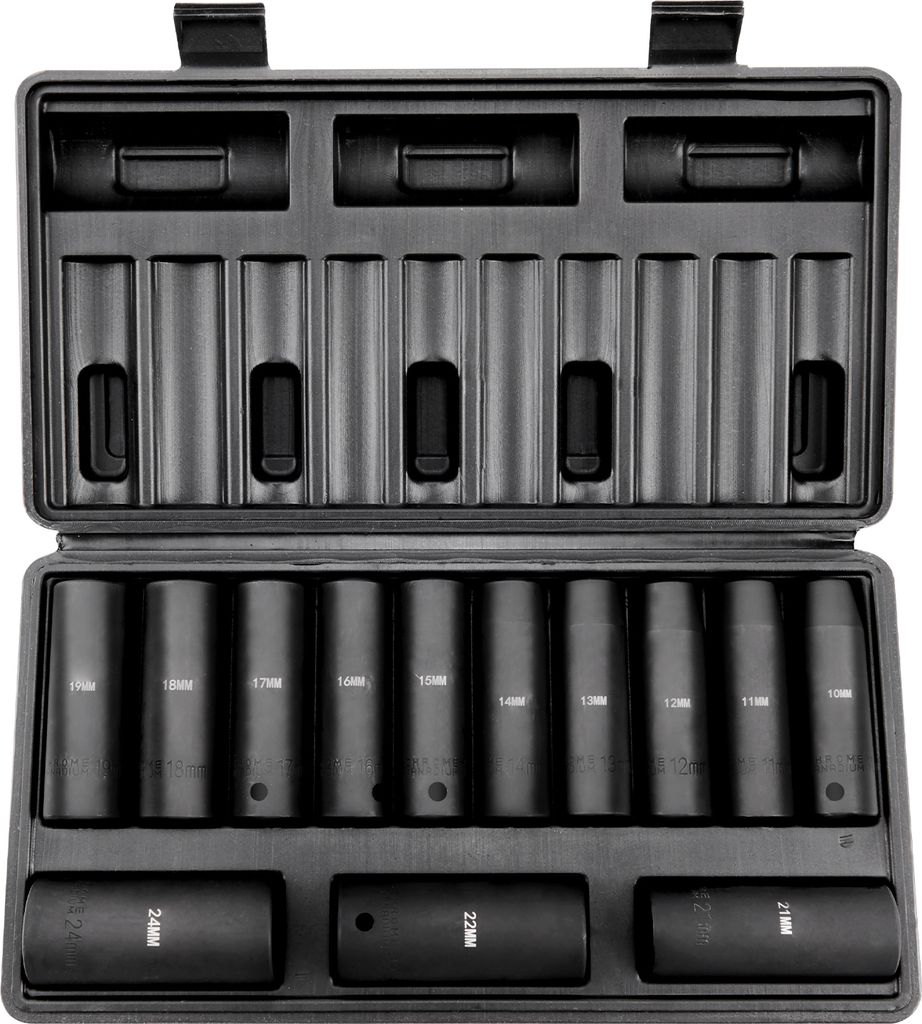 SucceBuy 1/2-Zoll-Schlagsteckschlüsselsatz, 13-teilig, tiefe metrische Stecknüsse 10–24 mm, 6-Punkt-CR-V-Legierungsstahl für Autoreparaturen m...