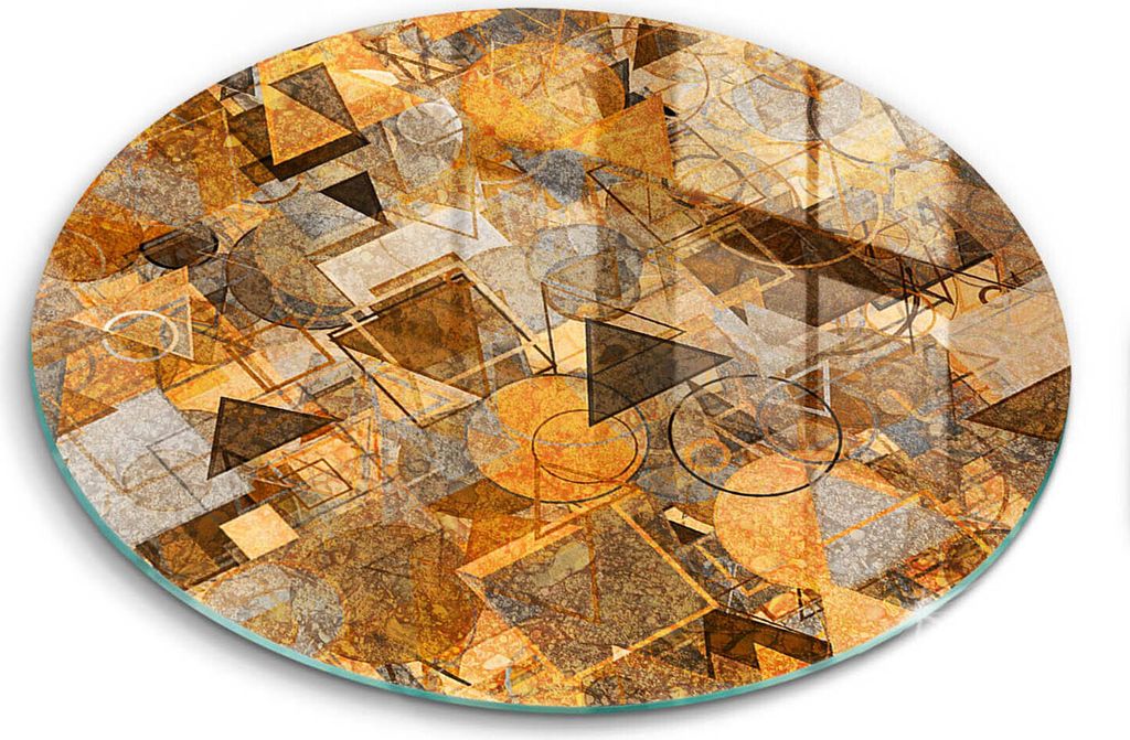 Glasschneideplatte - Herdabdeckplatte - fi40 cm -Schneidebrett - Spritzschutz - Geometrisches Figurenmuster