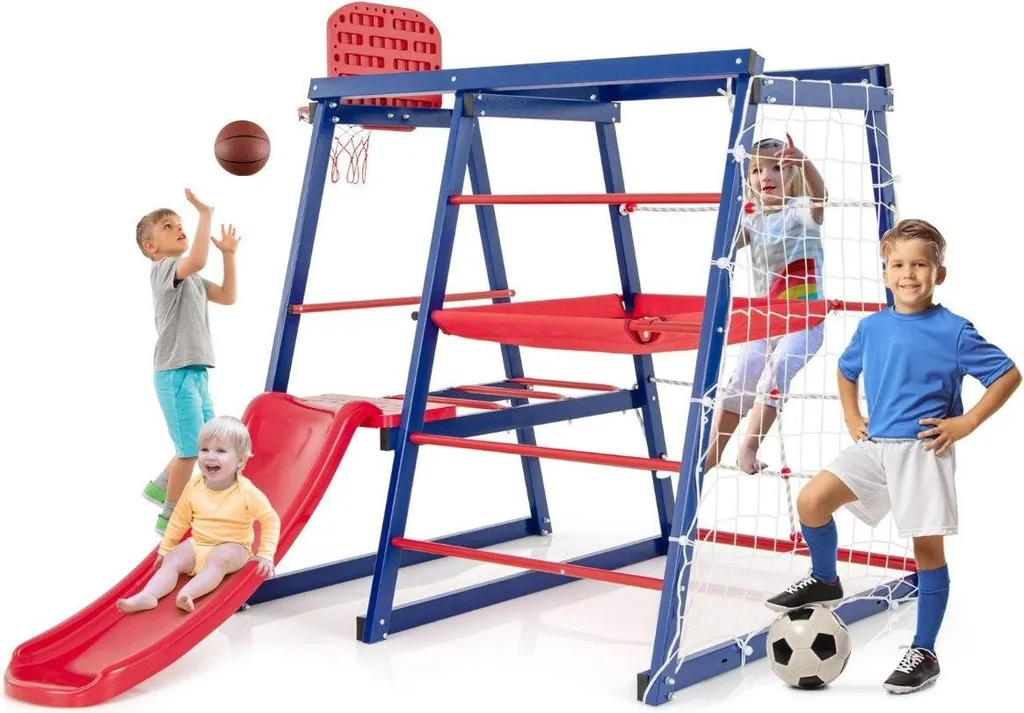 Aire de jeux 7 en 1 toboggan et échelle de corde - Structure polyvalente