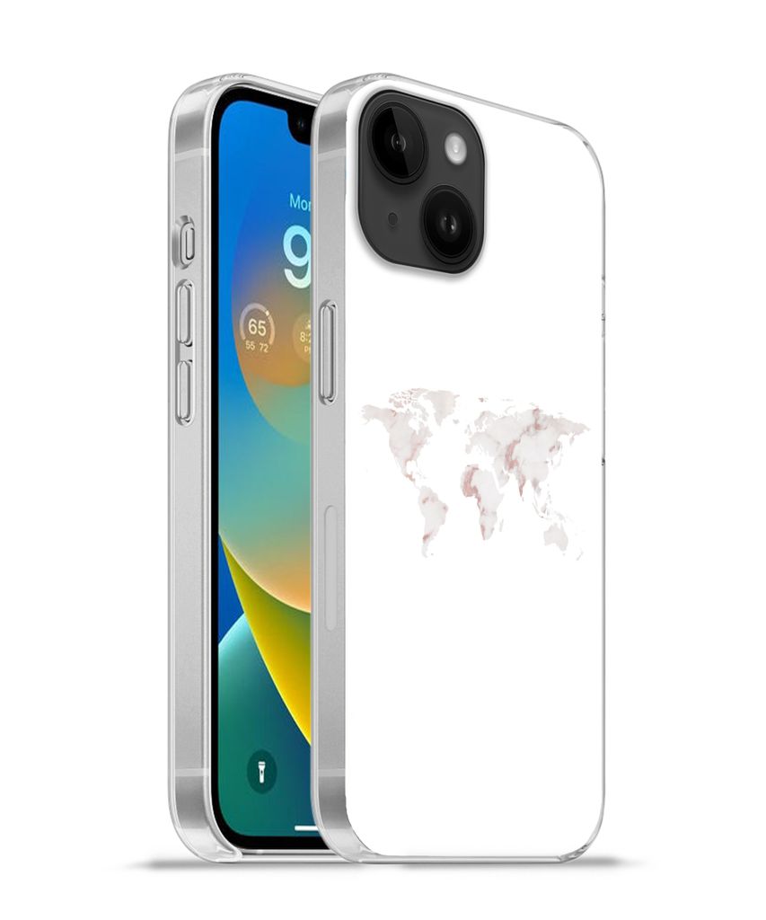 MuchoWow Handyhülle Schutzhülle Hülle für Apple iPhone 14 - Softcase Weltkarte - Marmor - Karte Silikon Softcase Handy Hülle - Mobiltelefonh...