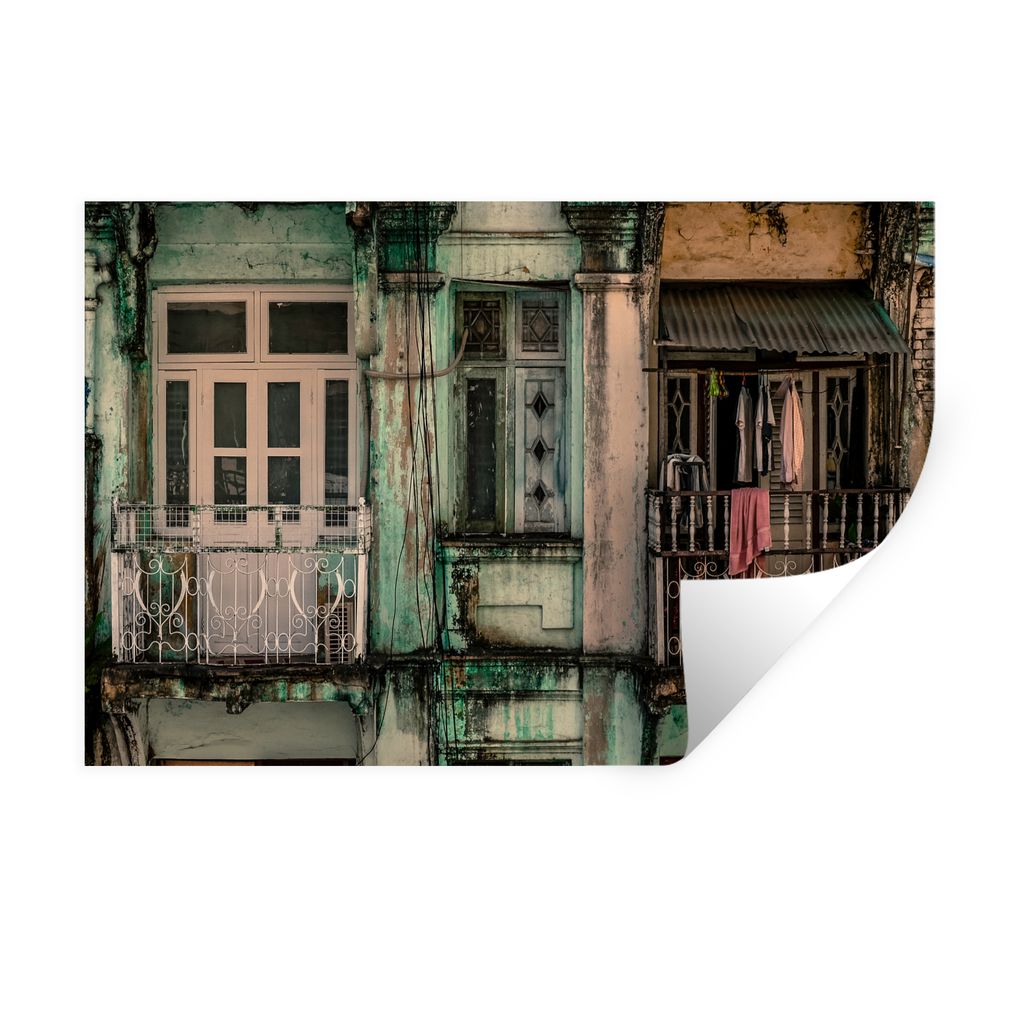 MuchoWow Wandtattoo Wandsticker Wandaufkleber Vintage - Türen - Wohnungen - Architektur 120x80 cm Selbstklebend und Repositionierbar - Selbstkle...