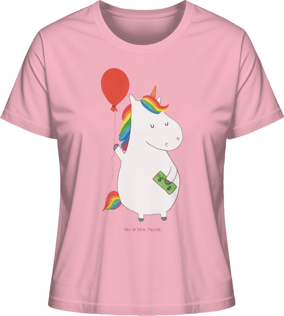 Mr. & Mrs. Panda Baumwoll T-Shirt Damen Einhorn Luftballon Größe M - Baumwolle Pink - Geschenk, Shirt, Basic, Geld, Oberteil, Einhörner, Unicorn