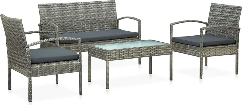 4-tlg. Garten-Lounge-Set mit Auflagen Poly Rattan Grau