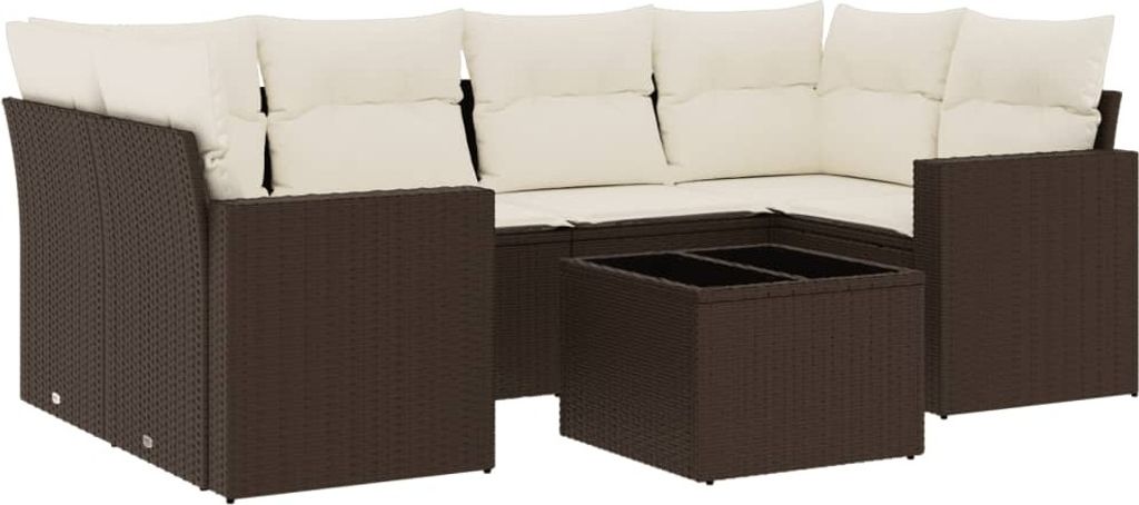 7-tlg. Garten-Sofagarnitur mit Kissen Braun Poly Rattan
