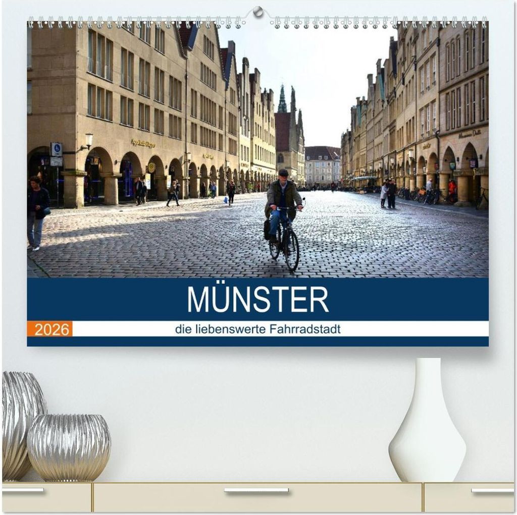 Münster - die liebenswerte Fahrradstadt (hochwertiger Premium Wandkalender 2026 DIN A2 quer), Kunstdruck in Hochglanz