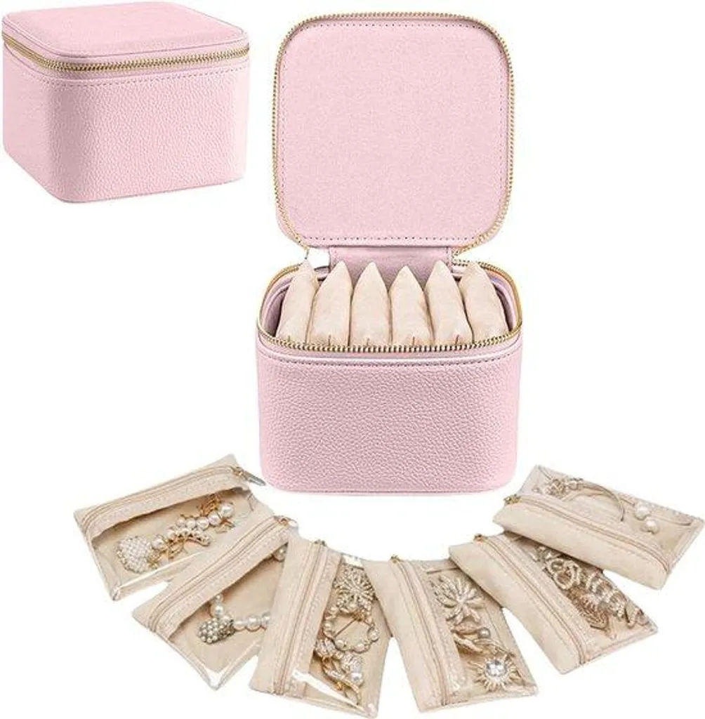 Rangement bijoux de voyage rose - Organisateur compact pour vos valises