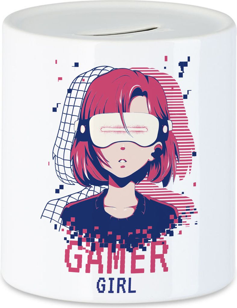 Gamer Girl Spardose mit süßem Spielkonsole Motiv für Frauen Mädchen die gerne Konsole zocken Streamerin PC Gaming
