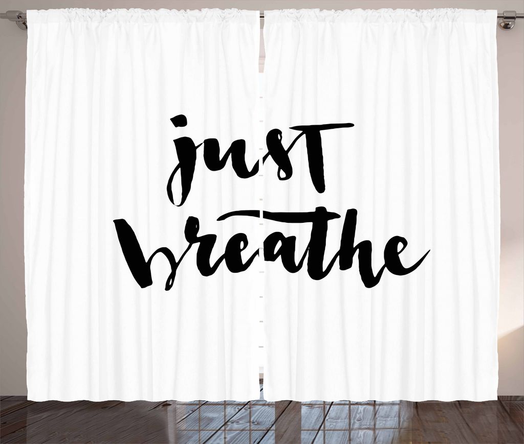 ABAKUHAUS Just Breathe Rustikaler Gardine, moderne Beschriftung, Schlafzimmer Kräuselband Vorhang mit Schlaufen und Haken, 280 x 175 cm, Weiß Sch...