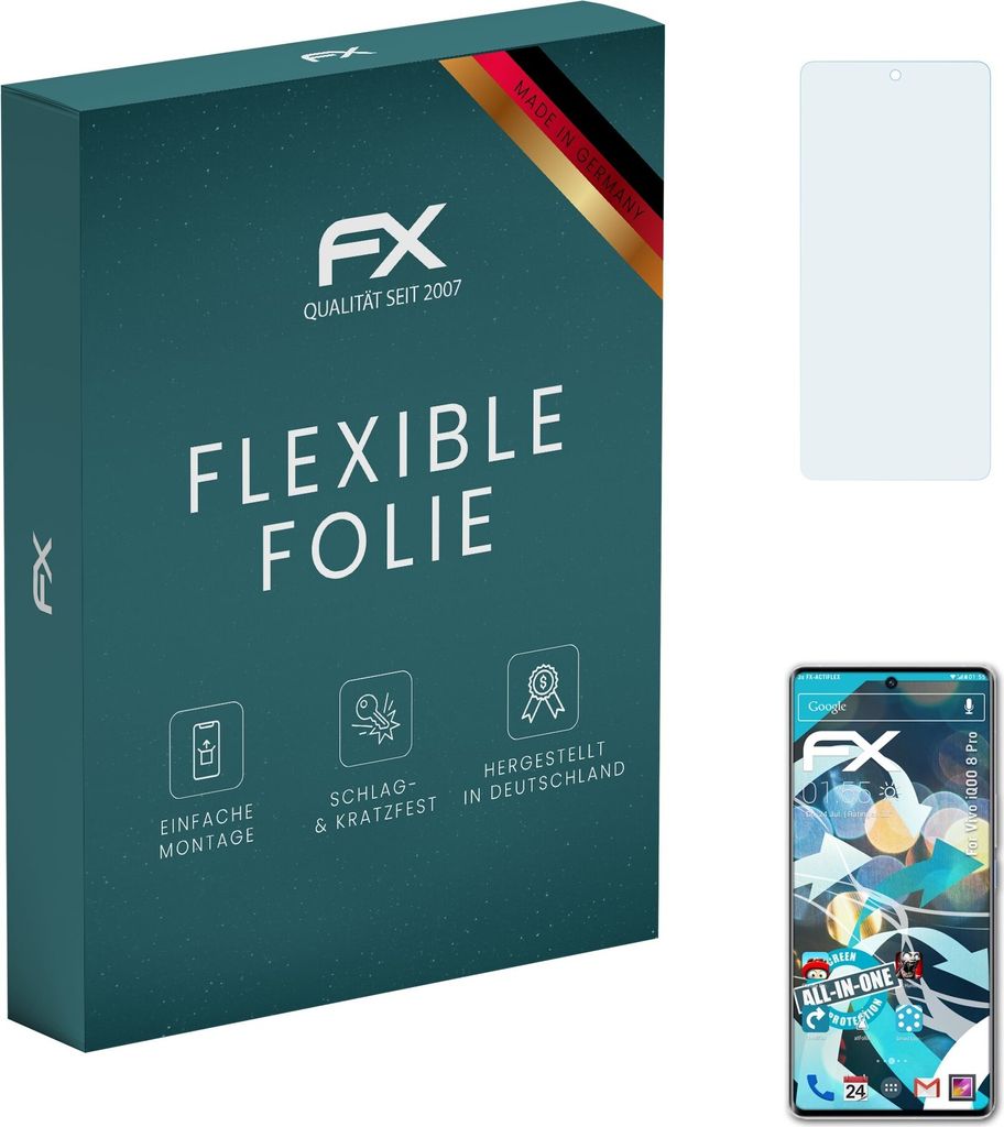 atFoliX FX-ActiFleX 3x Schutzfolie kompatibel mit Vivo iQOO 8 Pro Folie