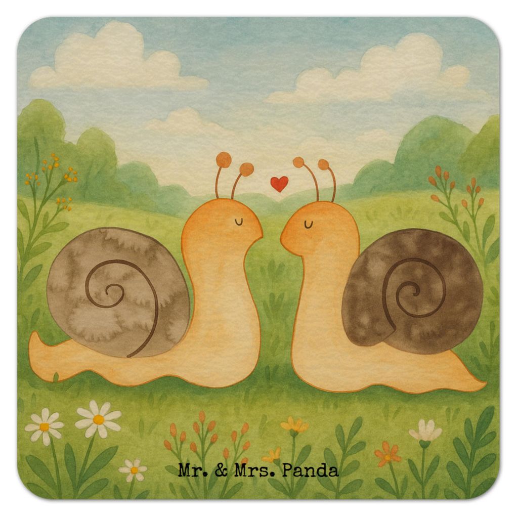 Mr. & Mrs. Panda Getränkeuntersetzer Schnecken Liebe Design 25er Set - Weiß - Geschenk, Tassenuntersetzer, gläseruntersetzer, Freundin, Verliebt...