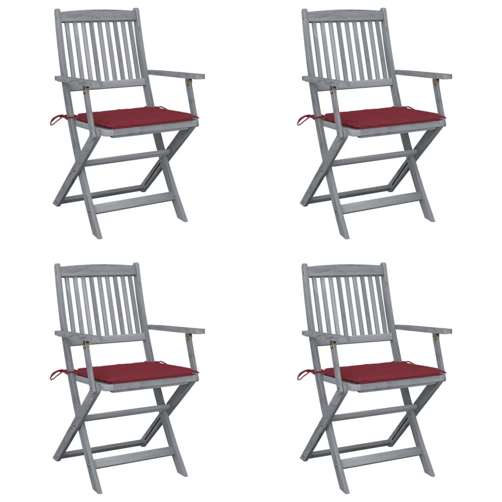 The Living Store Klappbare Gartenstühle 4 Stk. mit Sitzkissen Massivholz Akazie