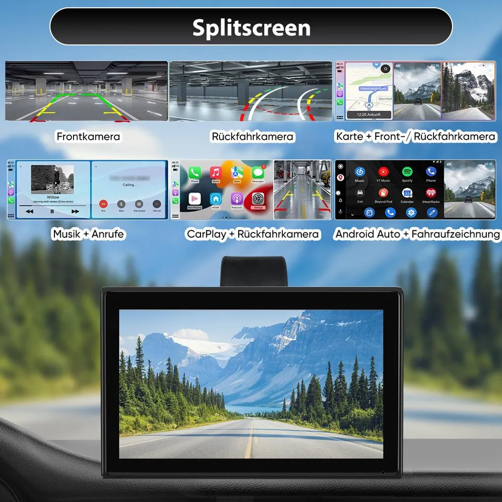 Monitor Auto 9" Wireless: CarPlay & Android Auto con Split Screen - 6