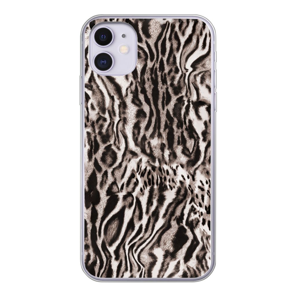 MuchoWow Handyhülle Schutzhülle Hülle für iPhone 11 Pantherdruck - Formen - Schwarz - Braun Silikon Softcase Handy Hülle - Handytasche